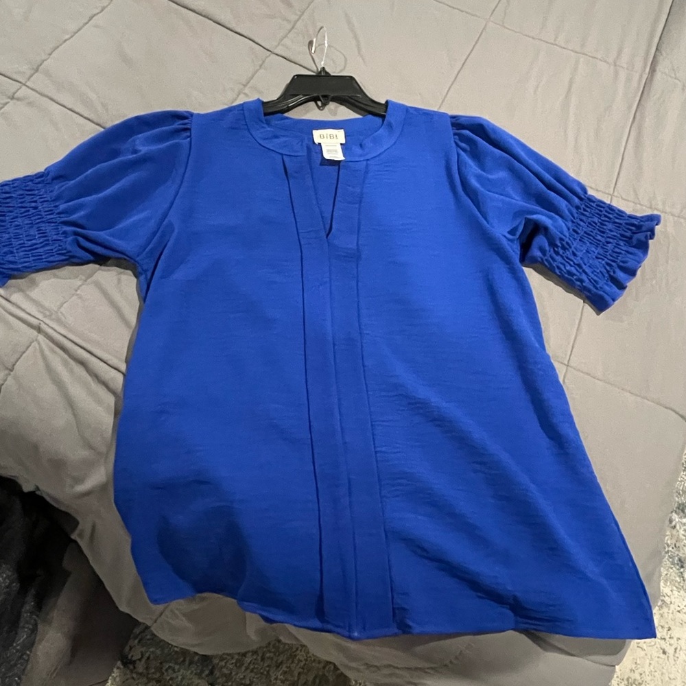 Bibi Royal Blue Slight Puff Sleeve Top